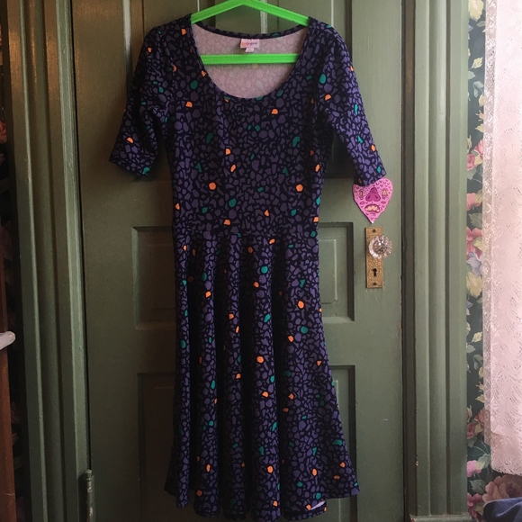 LuLaRoe Dresses & Skirts - LuLaRoe Nicole Navy Purple Abstract PolkaDot Dress
